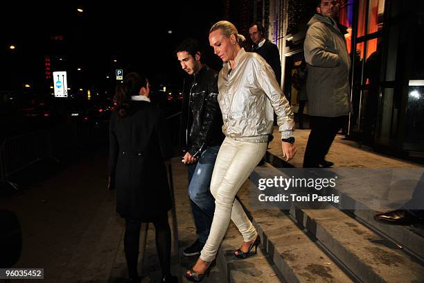 Natascha Ochsenknecht and her friend Umut Kekilli leave the Michalsky Style Night during the Mercedes-Benz Fashion Week Berlin Autumn/Winter 2010 at...