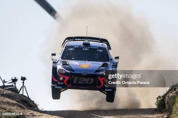 Thierry Neuville of Belgium and Nicolas Gilsoul of Belgium compete in their Hyundai Shell Mobis WRT Hyundai i20 Coupe WRC during the SS17 Fafe of the...