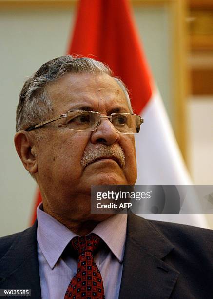 Iraqi President Jalal Talabani, looks on during a press conference with U.S. Vice President Joe Biden in Baghdad, on January 23, 2010. Vice President...