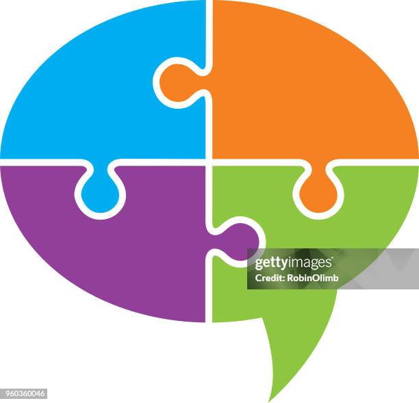 puzzle pieces speech bubble icon - interlocking puzzle stock illustrations