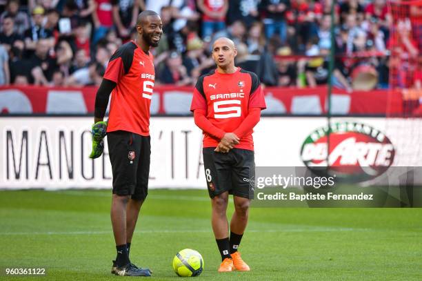 Abdoulaye Diallo and Wzhbi Khazri of Rennes during the Ligue 1 match between Stade Rennes and Montpellier Herault SC at Roazhon Park on May 19, 2018...