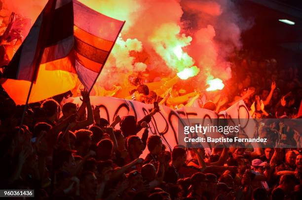 Fans of Rennes during the Ligue 1 match between Stade Rennes and Montpellier Herault SC at Roazhon Park on May 19, 2018 in Rennes.