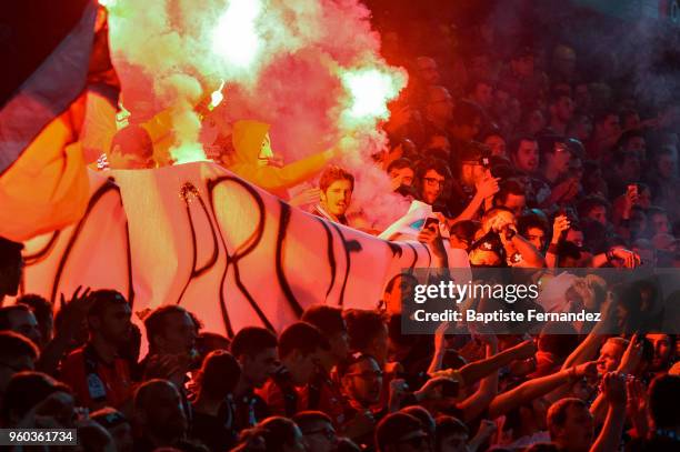 Fans of Rennes during the Ligue 1 match between Stade Rennes and Montpellier Herault SC at Roazhon Park on May 19, 2018 in Rennes.