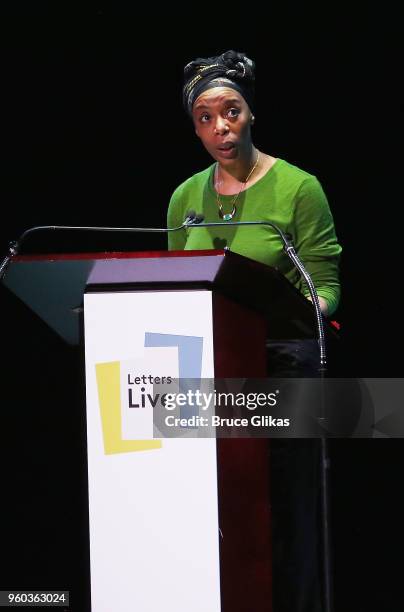 Noma Dumezweni performs in the New York debut of the hit show "Letters Live" at Town Hall on May 19, 2018 in New York City.
