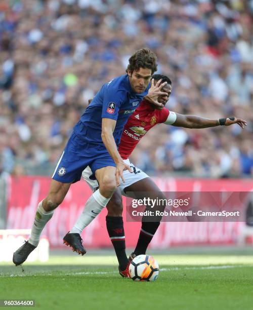 Chelsea's Marcos Alonso and Manchester United's Luis Antonio Valencia during the Emirates FA Cup Final match between Chelsea and Manchester United at...