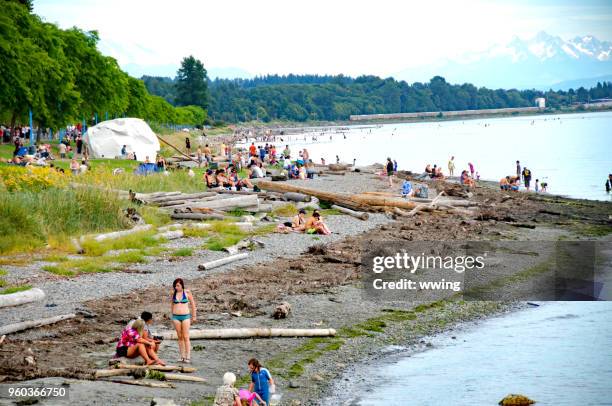 white rock, british columbia, public beach with rock - white rock bc stock pictures, royalty-free photos & images