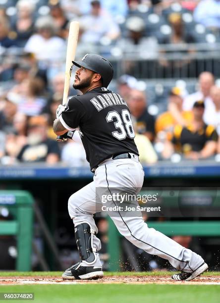 Omar Narvaez of the Chicago White Sox bats during inter-league play against the Pittsburgh Pirates at PNC Park on May 16, 2018 in Pittsburgh,...