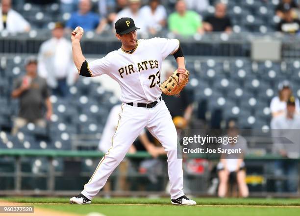 David Freese of the Pittsburgh Pirates in action during inter-league play against the Chicago White Sox at PNC Park on May 16, 2018 in Pittsburgh,...