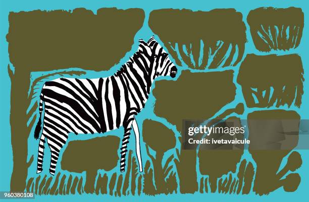 stockillustraties, clipart, cartoons en iconen met zebra in safari - safari animals