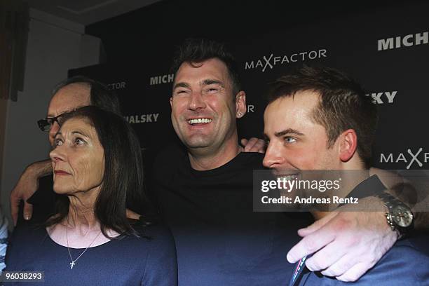 Designer Michael Mittermeier poses with his mother Rosi and his friend Jan Fischer at the Michalsky Style Night during the Mercedes-Benz Fashion Week...