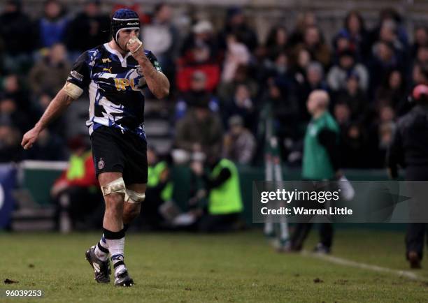 Danny Grewcock of Bath leaves the pitch on a red card during the Heineken Cup round six match between Bath Rugby and Uslter Rugby at the Recreation...