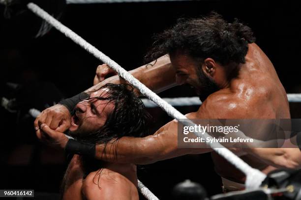 Seth Rollins in action vs Jinder Mahal during WWE Live AccorHotels Arena Popb Paris Bercy on May 19, 2018 in Paris, France.