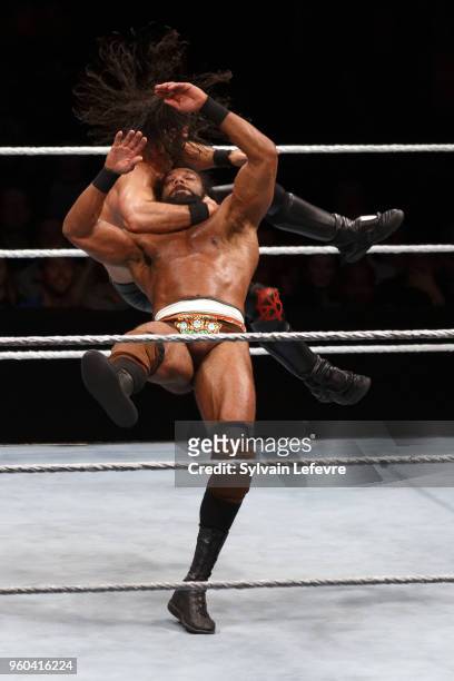 Seth Rollins in action vs Jinder Mahal during WWE Live AccorHotels Arena Popb Paris Bercy on May 19, 2018 in Paris, France.