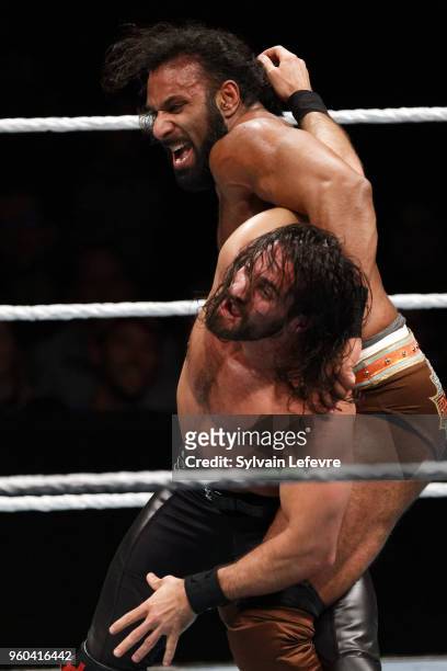 Seth Rollins in action vs Jinder Mahal during WWE Live AccorHotels Arena Popb Paris Bercy on May 19, 2018 in Paris, France.