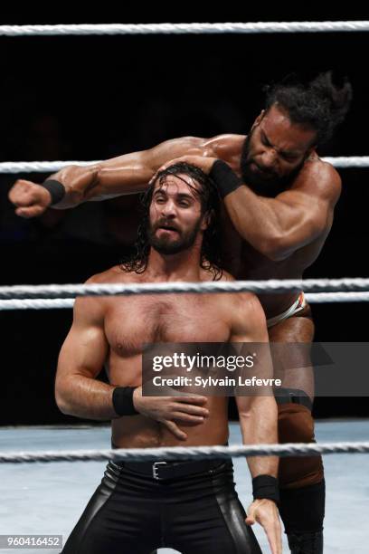 Seth Rollins in action vs Jinder Mahal during WWE Live AccorHotels Arena Popb Paris Bercy on May 19, 2018 in Paris, France.