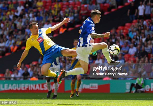 James Ward of Stockton Town and Curtis Angell of Thatcham Town during the Builbase FA Vase Final between Stockton Town and Thatcham Town at Wembley...
