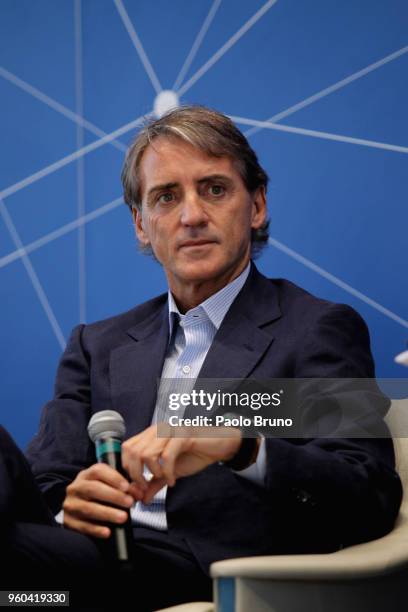 Italy head coach Roberto Mancini attends the Italian Football Federation 'KickOff' seminar at 'centro tecnico federale di Coverciano' on May 20, 2018...