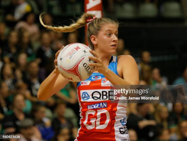 Maddy Turner of the NSW Swifts looks to pass up the court during the Super Netball match between the Fever and the Swifts at HBF Stadium on May 20,...
