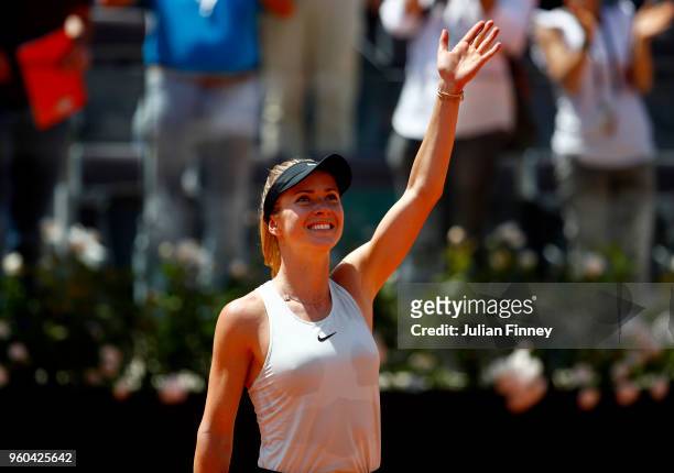 Elina Svitolina of Ukraine shows appreication to the fans as she celebrates victory after the Women's Singles final match between Simona Halep and...
