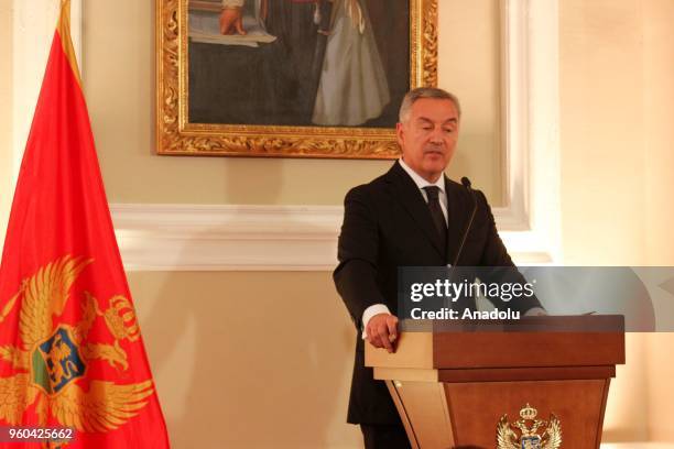 Newly elected President of Montenegro Milo Djukanovic makes a speech during his oath-taking ceremony in Cetinje, Montenegro on May 20, 2018.