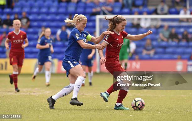 Niamh Charles of Liverpool Ladies competes with Katie Chapman of Chelsea Ladies during the Women's Super League match between Liverpool Ladies and...