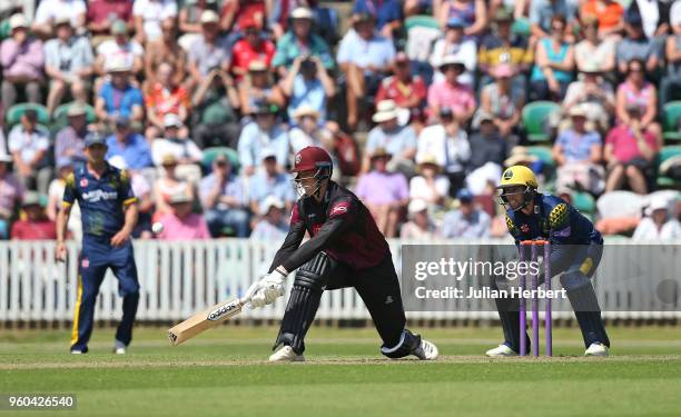 Chris Cooke of Glamorgan looks on as Tom Banton of Somerset scores runs during the Royal London One-Day Cup match at The Cooper Associates County...