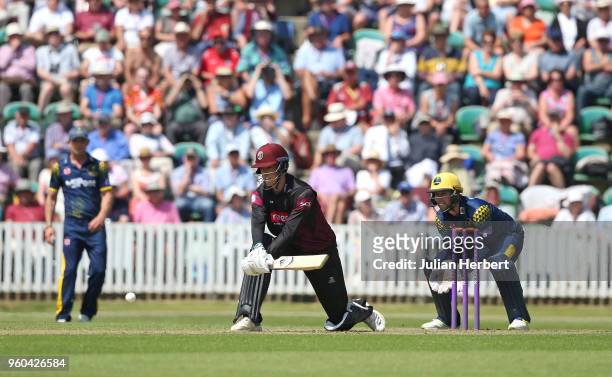 Chris Cooke of Glamorgan looks on as Tom Banton of Somerset scores runs during the Royal London One-Day Cup match at The Cooper Associates County...