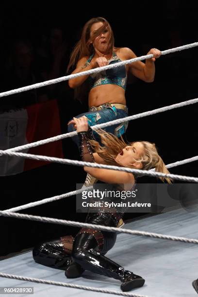 Mickie James in action vs Natalya during WWE Live AccorHotels Arena Popb Paris Bercy on May 19, 2018 in Paris, France.