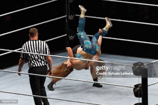 Ronda Rousey in action vs Mickie James during WWE Live AccorHotels Arena Popb Paris Bercy on May 19, 2018 in Paris, France.