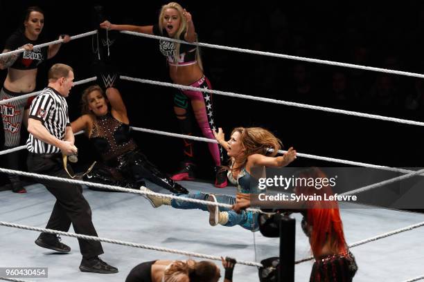 Mickie James in action during WWE Live AccorHotels Arena Popb Paris Bercy on May 19, 2018 in Paris, France.