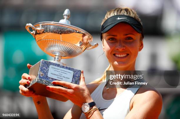 Elina Svitolina of Ukraine poses with the trophy after the Women's Singles final match between Simona Halep and Elina Svitolina on Day Eight of the...