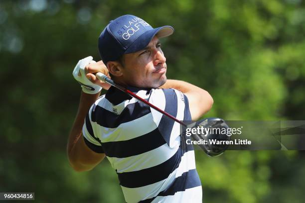 Benjamin Herbert of France plays his shot on the 7th tee during his semi final match against James Heath of England during the final day of the...