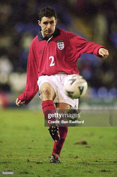 Andy Griffin of England Under 21 clears the ball during the Under-21 International Friendly match against Spain Under 21 played at St Andrews, in...