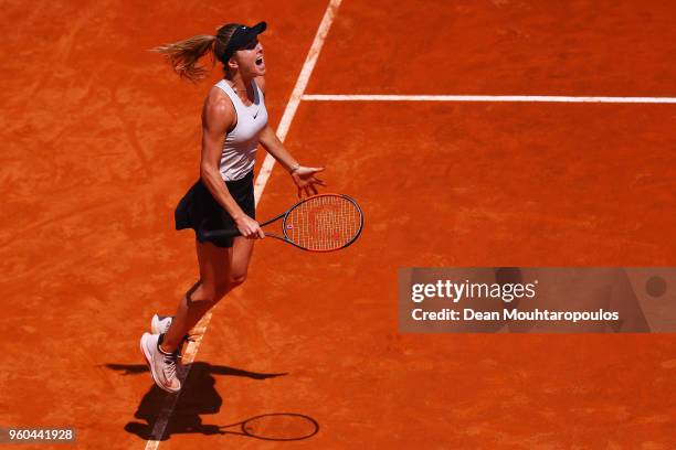 Elina Svitolina of Ukraine celebrates victory after her Womens Final match win against Simona Halep of Romania during day 8 of the Internazionali BNL...