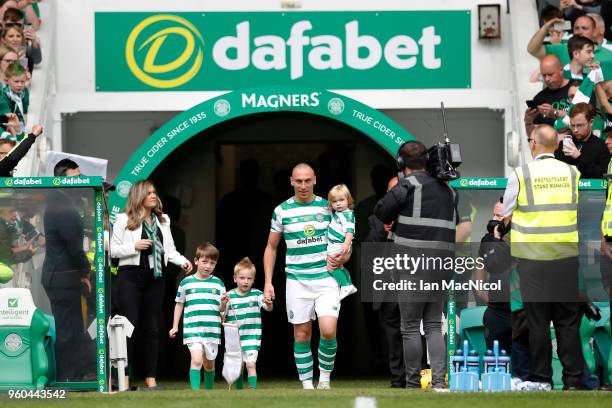 Scott Brown of Celtic is seen with his children during the Scott Brown testimonial match between Celtic and Republic of Ireland XI at Celtic Park on...