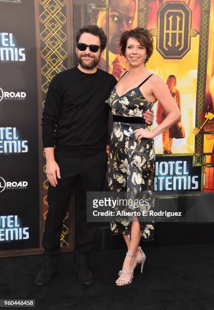 Actors Charlie Day and Mary Elizabeth Ellis attend the premiere of Global Road Entertainment's "Hotel Artemis" at Regency Village Theatre on May 19,...