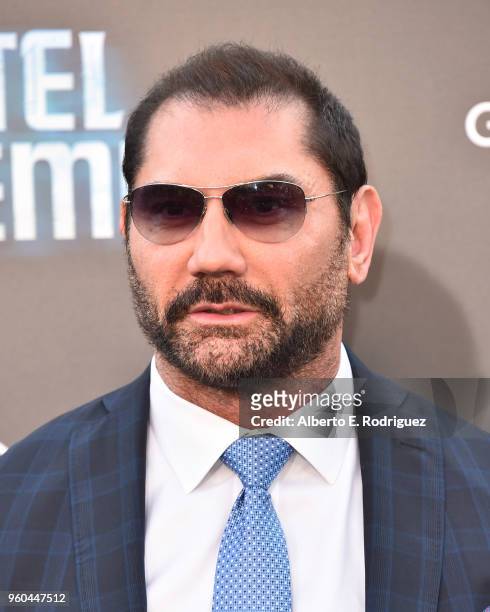 Actor Dave Bautista attends the premiere of Global Road Entertainment's "Hotel Artemis" at Regency Village Theatre on May 19, 2018 in Westwood,...