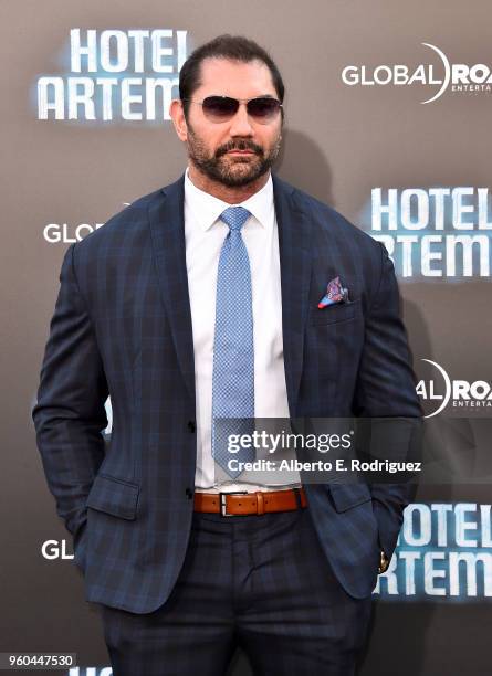 Actor Dave Bautista attends the premiere of Global Road Entertainment's "Hotel Artemis" at Regency Village Theatre on May 19, 2018 in Westwood,...