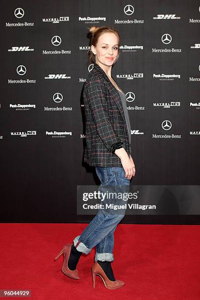 Friederike Kempter arrives to the Stine Gova Fashion Show during the Mercedes-Benz Fashion Week Berlin Autumn/Winter 2010 at the Bebelplatz on...
