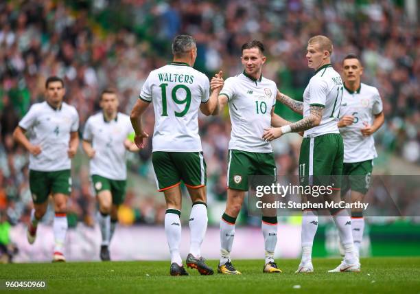 Glasgow , United Kingdom - 20 May 2018; Alan Browne celebrates with his Republic of Ireland XI team-mates, Jonathan Walters and James McClean after...