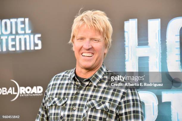 Actor Jake Busey attends the premiere of Global Road Entertainment's "Hotel Artemis" at Regency Village Theatre on May 19, 2018 in Westwood,...