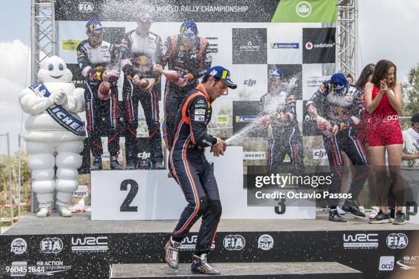 Daniel Barritt, Elfyn Evans, Nicolas Gilsoul, Thierry Neuville, Mikko Markkula and Teemu Suninen celebrates the at the Power Stage podium at the end...