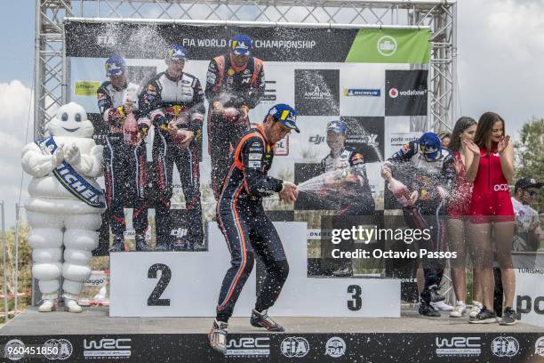 Daniel Barritt, Elfyn Evans, Nicolas Gilsoul, Thierry Neuville, Mikko Markkula and Teemu Suninen celebrates the at the Power Stage podium at the end...