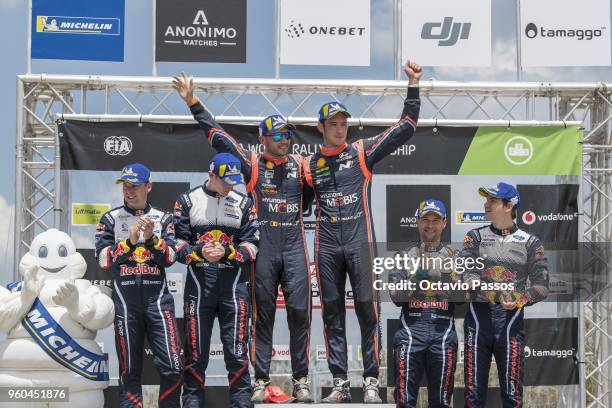 Daniel Barritt, Elfyn Evans, Nicolas Gilsoul, Thierry Neuville, Mikko Markkula and Teemu Suninen celebrates the at the Power Stage podium at the end...