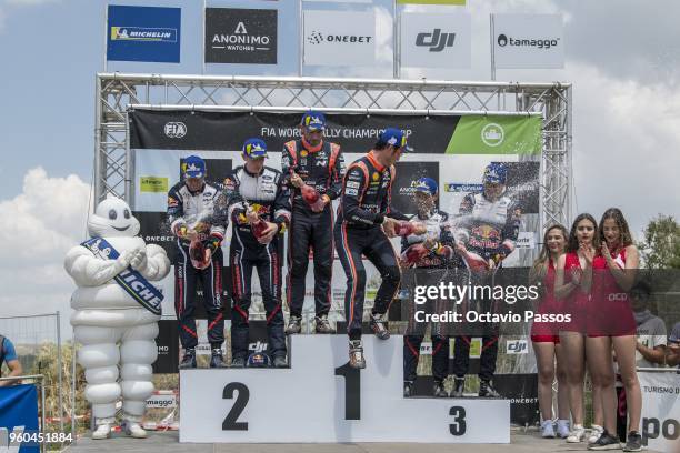 Daniel Barritt, Elfyn Evans, Nicolas Gilsoul, Thierry Neuville, Mikko Markkula and Teemu Suninen celebrates the at the Power Stage podium at the end...