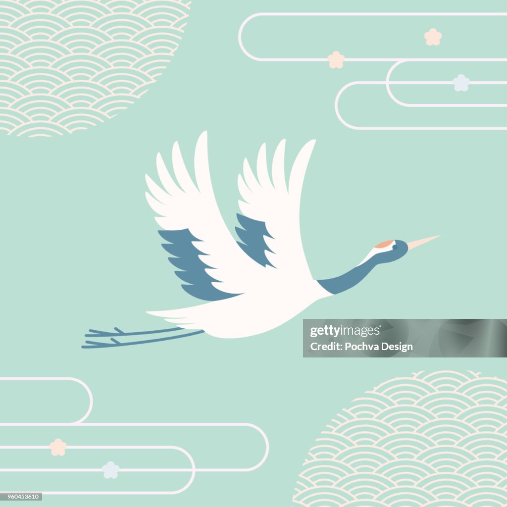 Red-crowned crane vector illustration