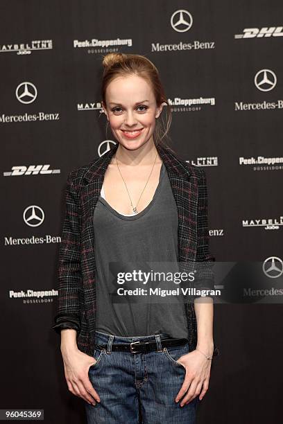 Friederike Kempter arrives to the Stine Gova Fashion Show during the Mercedes-Benz Fashion Week Berlin Autumn/Winter 2010 at the Bebelplatz on...