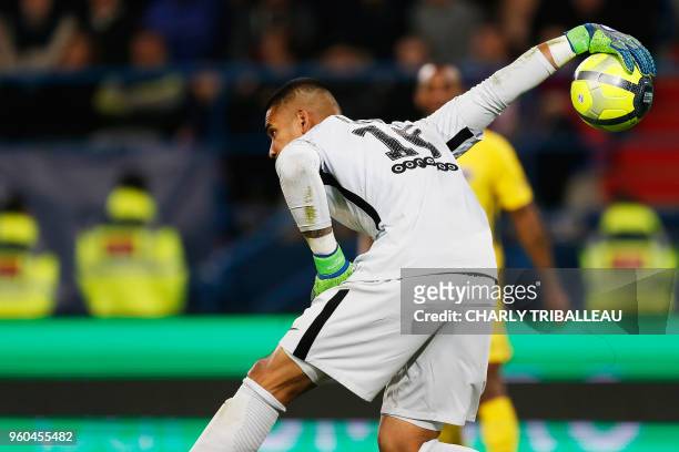 Areola handles the ball during the French L1 football match between Caen and Paris on May 19 at the Michel d'Ornano stadium, in Caen, northwestern...
