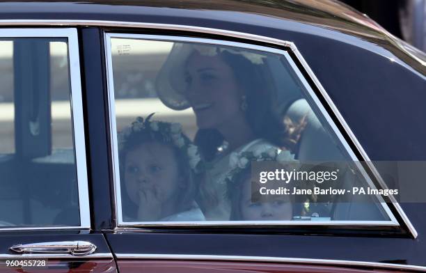Florence van Cutsem , Princess Charlotte and Duchess of Cambridge arrive at St George's Chapel in Windsor Castle for the wedding of Prince Harry and...