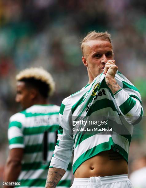 Leigh Griffiths of Celtic celebrates scoring his team's first goal during the Scott Brown testimonial match between Celtic and Republic of Ireland XI...